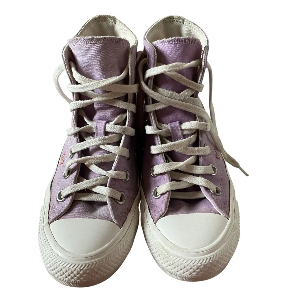 Converse CTAS butterfly wings women’s Sz 6 purple white canvas sneakers HI TOP - Picture 3 of 10